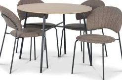 Tofta matgrupp Ø100 cm bord i ljust trä + 4 st Hogrän brun stolar + 4.00 x Stolsdyna