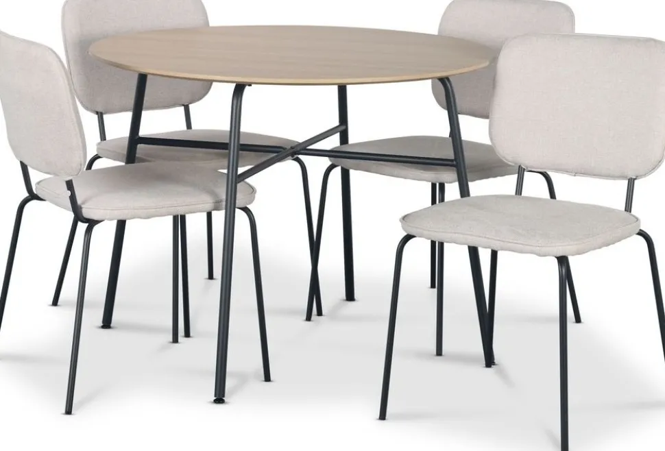 Tofta matgrupp Ø100 cm bord i ljust trä + 4 st Lokrume beige stolar + 4.00 x Stolsdyna