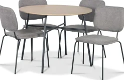 Tofta matgrupp Ø100 cm bord i ljust trä + 4 st Lokrume grå stolar + 3.00 x Möbeltassar