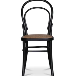 Tona svart stol i böjträ med rottingsits + Möbeltassar