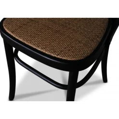 Tona svart stol i böjträ med rottingsits + Möbeltassar