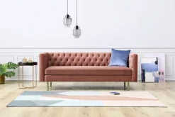 Toto 3-sits rosa soffa med guldiga ben