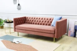 Toto 3-sits rosa soffa med guldiga ben