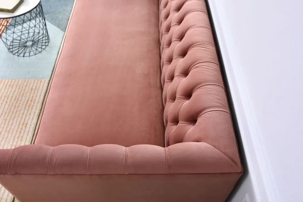 Toto 3-sits rosa soffa med guldiga ben