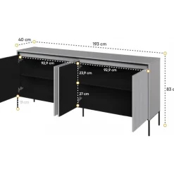Trend skänk B193 cm - Grå/svart