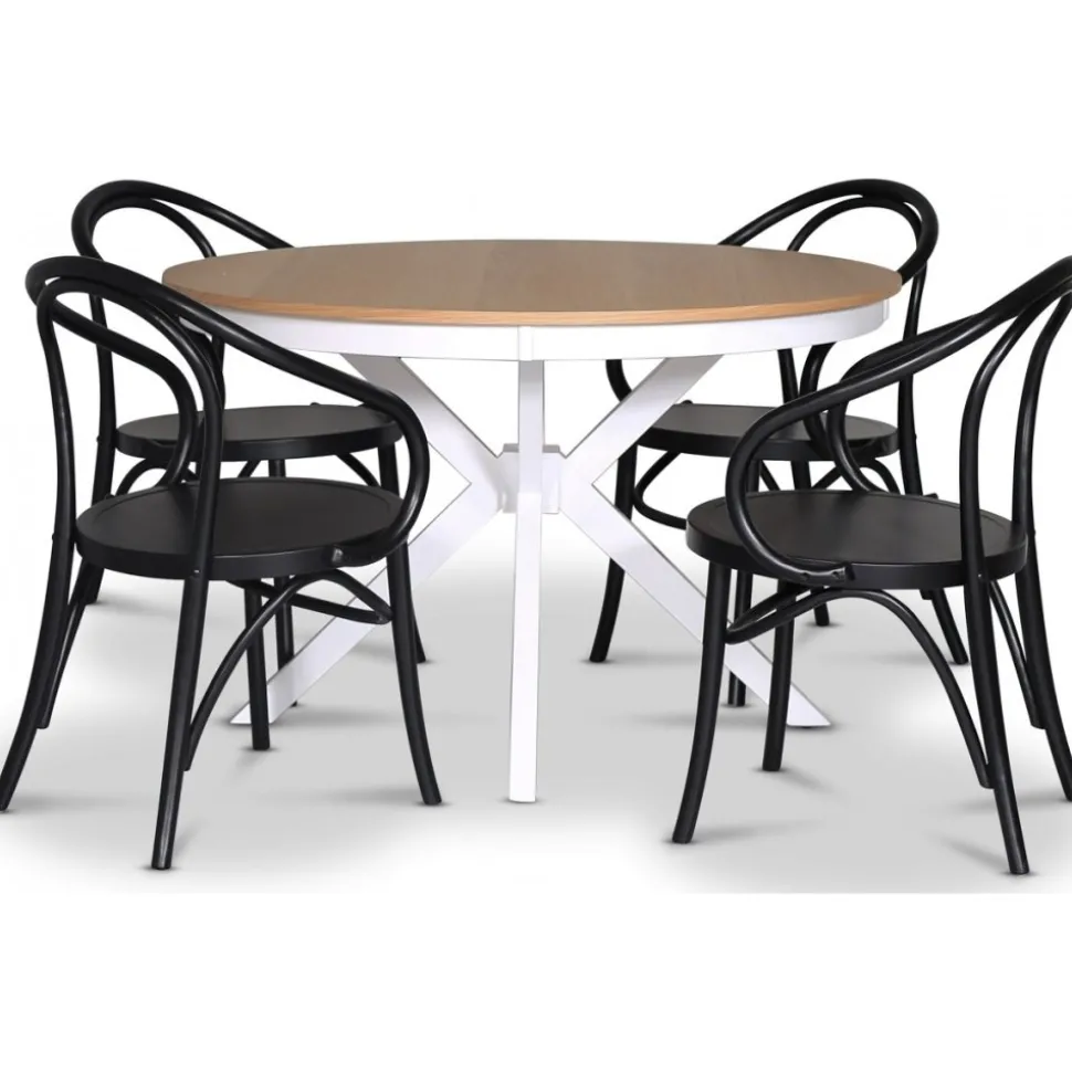 Tromsö matgrupp; runt matbord Vit / Ek med 4 st Danderyd No.30 karmstolar svarta