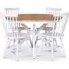 Tromsö matgrupp; runt matbord 120 cm - Vit / oljad ek med 4 st vita Karl pinnstolar + 4.00 x Stolsdyna