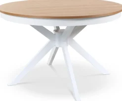 Tromsö matgrupp; runt matbord 120 cm - Vit / oljad ek med 4 st Fårö stolar med sits i grått tyg + 4.00 x Stolsdyna