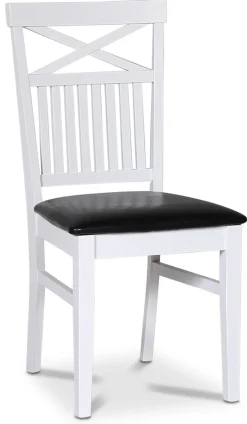 Tromsö matgrupp; runt matbord 120 cm - Vit / oljad ek med 4 st Fårö stolar med kryss i rygg, sits i svart PU + 4.00 x Stolsdyna