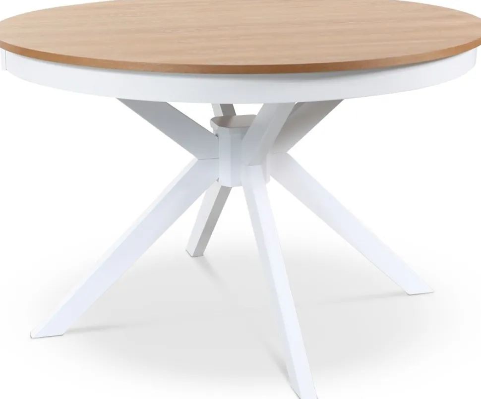 Tromsö matgrupp; runt matbord 120 cm - Vit / oljad ek med 4 st Fårö stolar med sits i svart PU