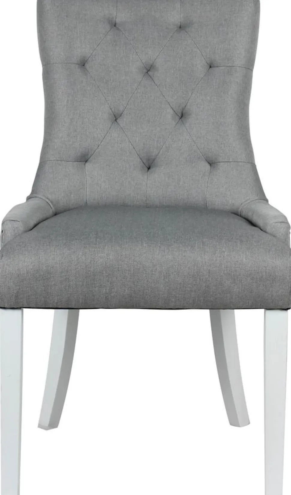 Tuva stol i grått tyg med vita ben + Möbeltassar