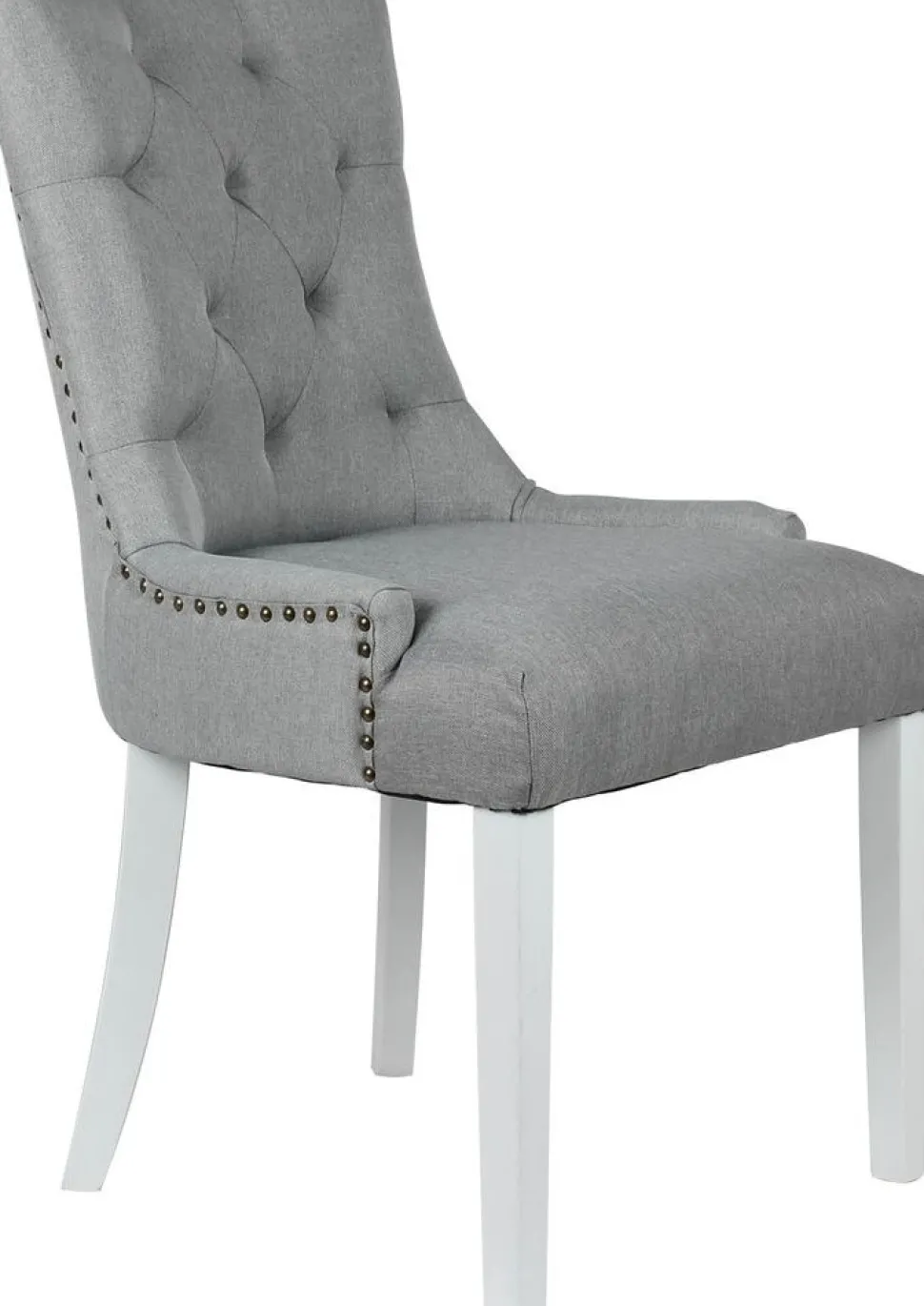 Tuva stol i grått tyg med vita ben