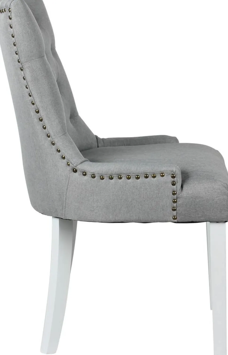 Tuva stol i grått tyg med vita ben