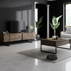 TV-bänk Lux i valnöt - 180 cm + Möbeltassar