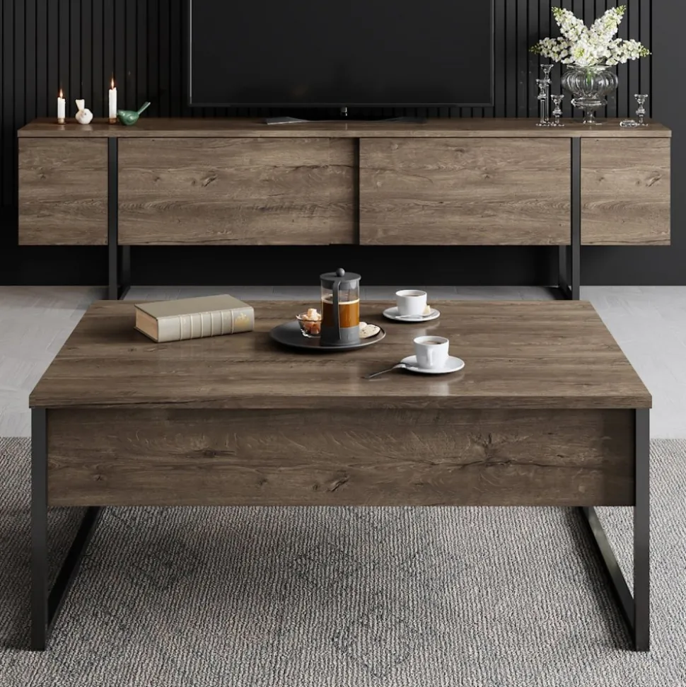 TV-bänk Lux i valnöt - 180 cm + Möbeltassar