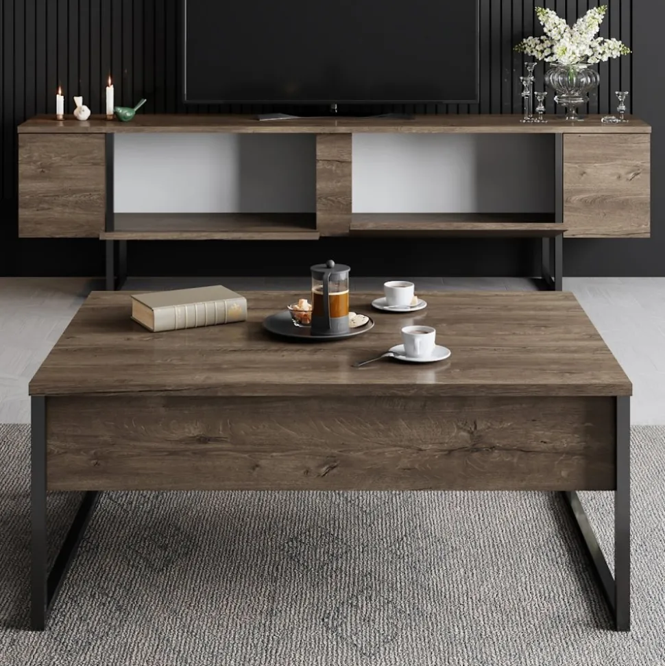 TV-bänk Lux i valnöt - 180 cm + Möbeltassar