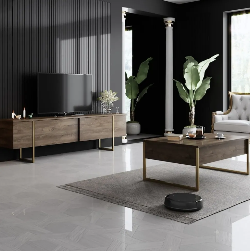 TV-bänk Lux Valnöt / Guld - 180 cm