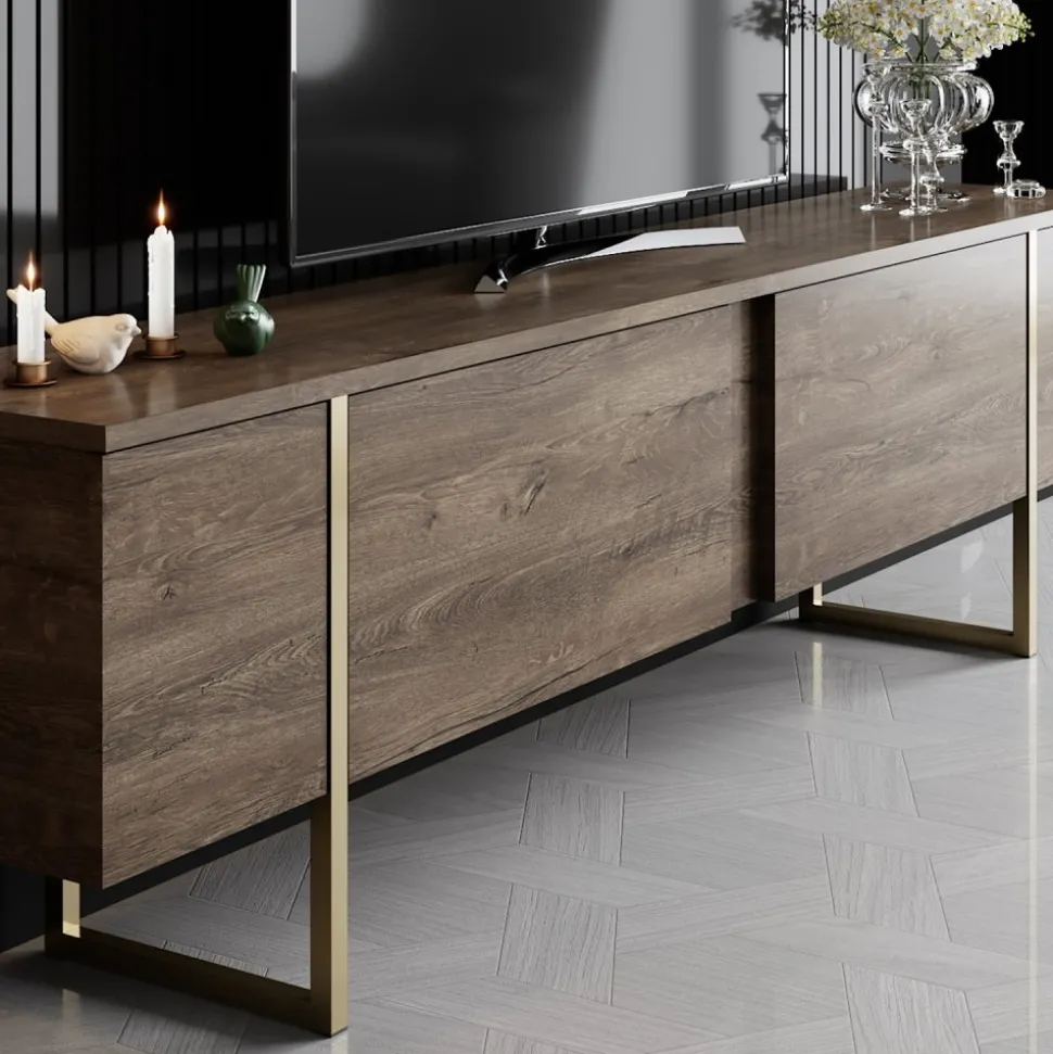 TV-bänk Lux Valnöt / Guld - 180 cm