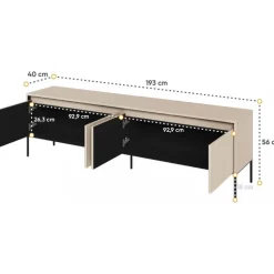 TV-bänk med LED - Beige/svart