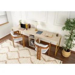 Twin skrivbord - Travertin/guld