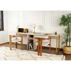 Twin skrivbord - Travertin/guld