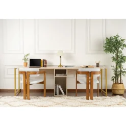 Twin skrivbord - Travertin/guld