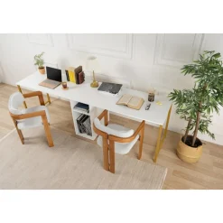 Twin skrivbord - Vit/guld