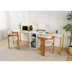 Twin skrivbord - Vit/guld