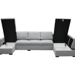 U-soffa med förvaring 367 cm grå + Textilrengöring för möbler