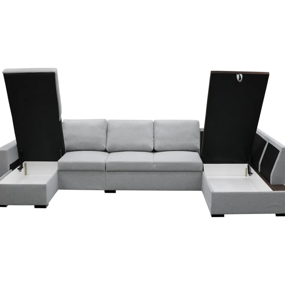 U-soffa med förvaring 367 cm grå + Fläckborttagare för möbler