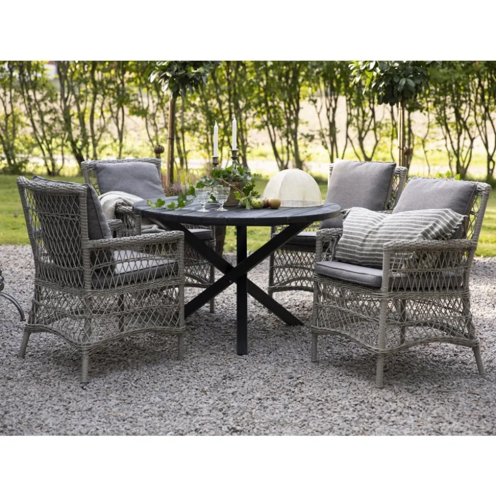 Utebord Ø112 cm svartlaserad - Scottsdale + Textilskydd för utemöbler