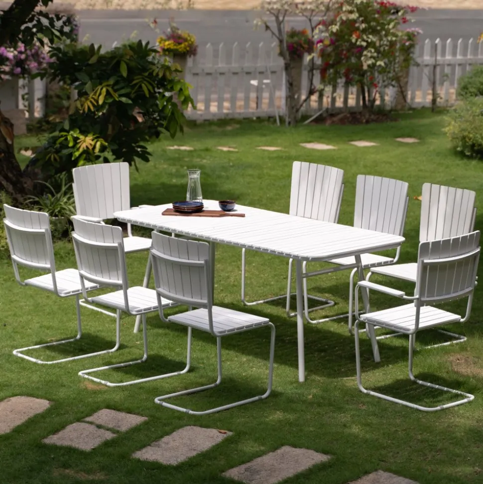 Utebord 180x80 cm vit - Holmsund + Textilskydd för utemöbler