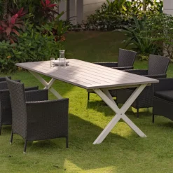 Utebord 220x100 cm Vit/grå - Oxford + Textilrengöring för möbler