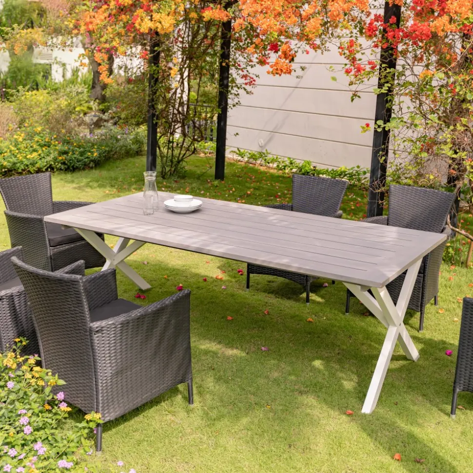 Utebord 220x100 cm Vit/grå - Oxford + Fläckborttagare för möbler