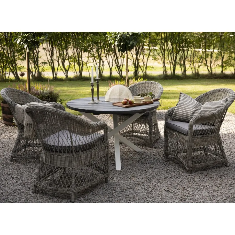 Utefåtölj grå/rotting - Marbella + Textilskydd för utemöbler