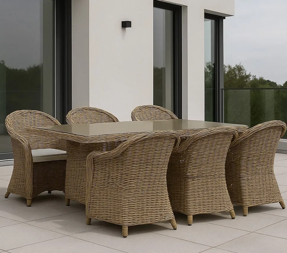 Utegrupp: 6 stolar och bord 200 x 100 cm rotting - Hampton/Mercury