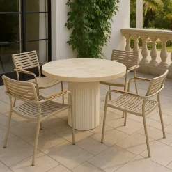 Utegrupp: 4 stolar och matbord Ø122 beige - Merca/Pino