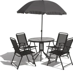 Utegrupp; bord + 4 stolar + parasoll