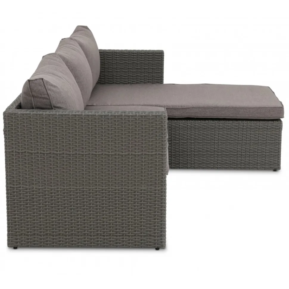 Utegrupp; divansoffa med bord i grå rotting + Möbeltassar