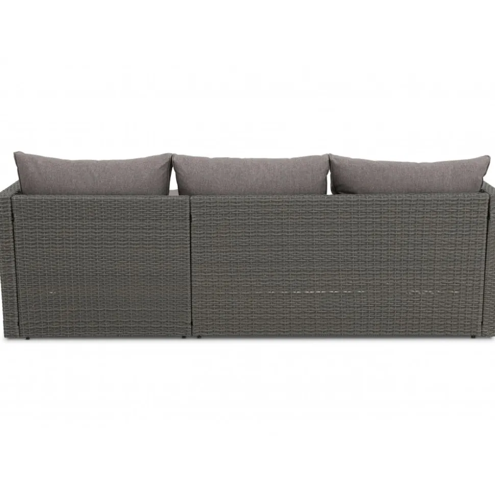 Utegrupp; divansoffa med bord i grå rotting + Möbeltassar