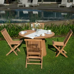 Utegrupp i teak; runt bord med 4 st stolar - Saltö