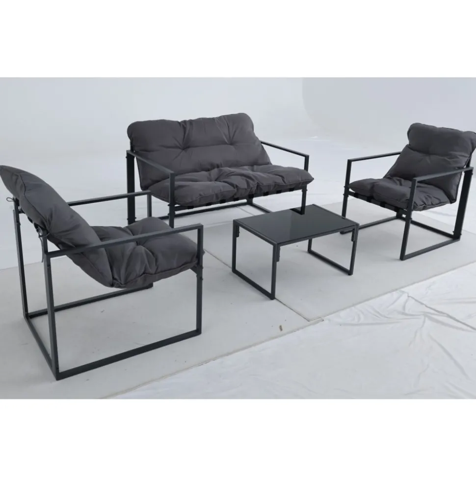 Utegrupp; soffa + 2 st fåtöljer + soffbord Svart/grå - Kreta