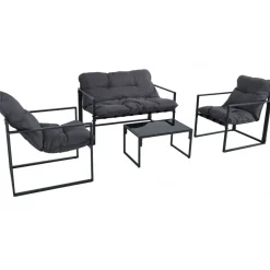 Utegrupp; soffa + 2 st fåtöljer + soffbord Svart/grå - Kreta + Rengöringsmedel för utemöbler