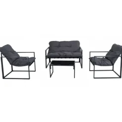 Utegrupp; soffa + 2 st fåtöljer + soffbord Svart/grå - Kreta + Rengöringsmedel för utemöbler