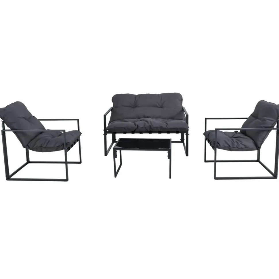 Utegrupp; soffa + 2 st fåtöljer + soffbord Svart/grå - Kreta + Textilskydd för utemöbler