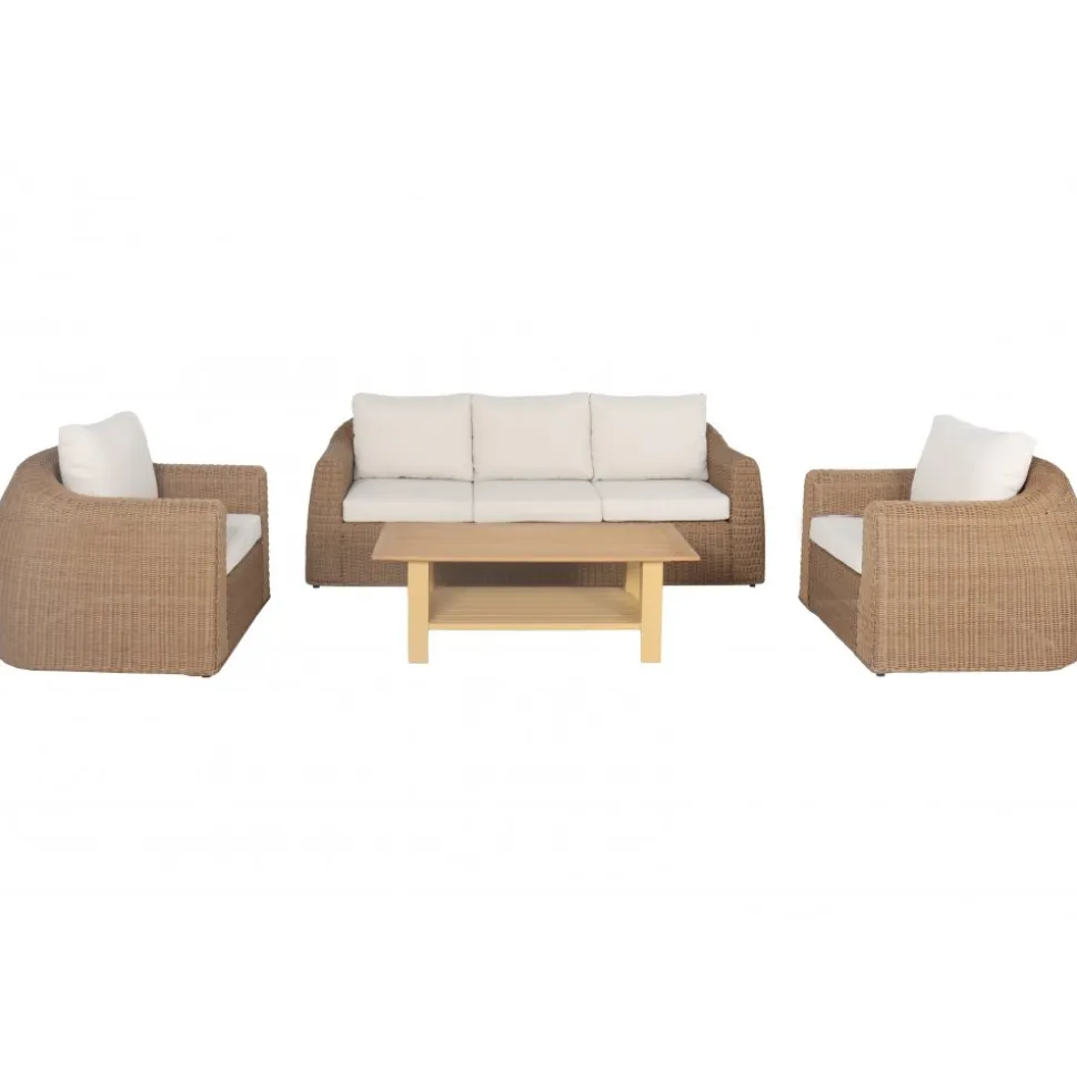 Utegrupp XL 2 st fåtöljer med 3-sits soffa och bord + Rengöringsmedel för utemöbler