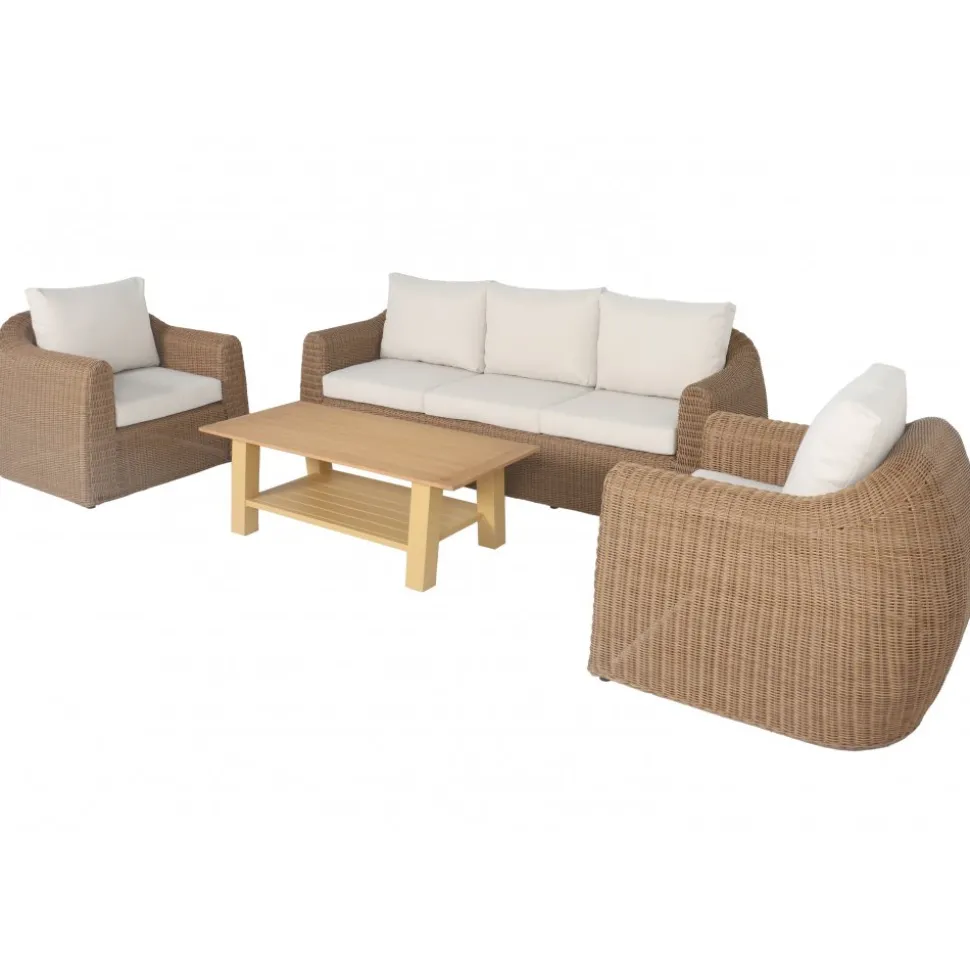 Utegrupp XL 2 st fåtöljer med 3-sits soffa och bord + Textilskydd för utemöbler