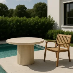 Utematbord runt Ø122 cm travertin