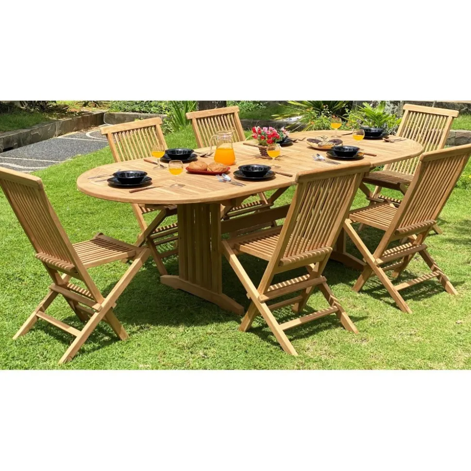 Utematgrupp: Saltö ovalt matbord 180-240 cm med 6 st Saltö stolar - Teak