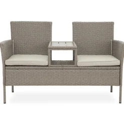 Utesoffa / Duosoffa i beige rotting + Textilskydd för utemöbler
